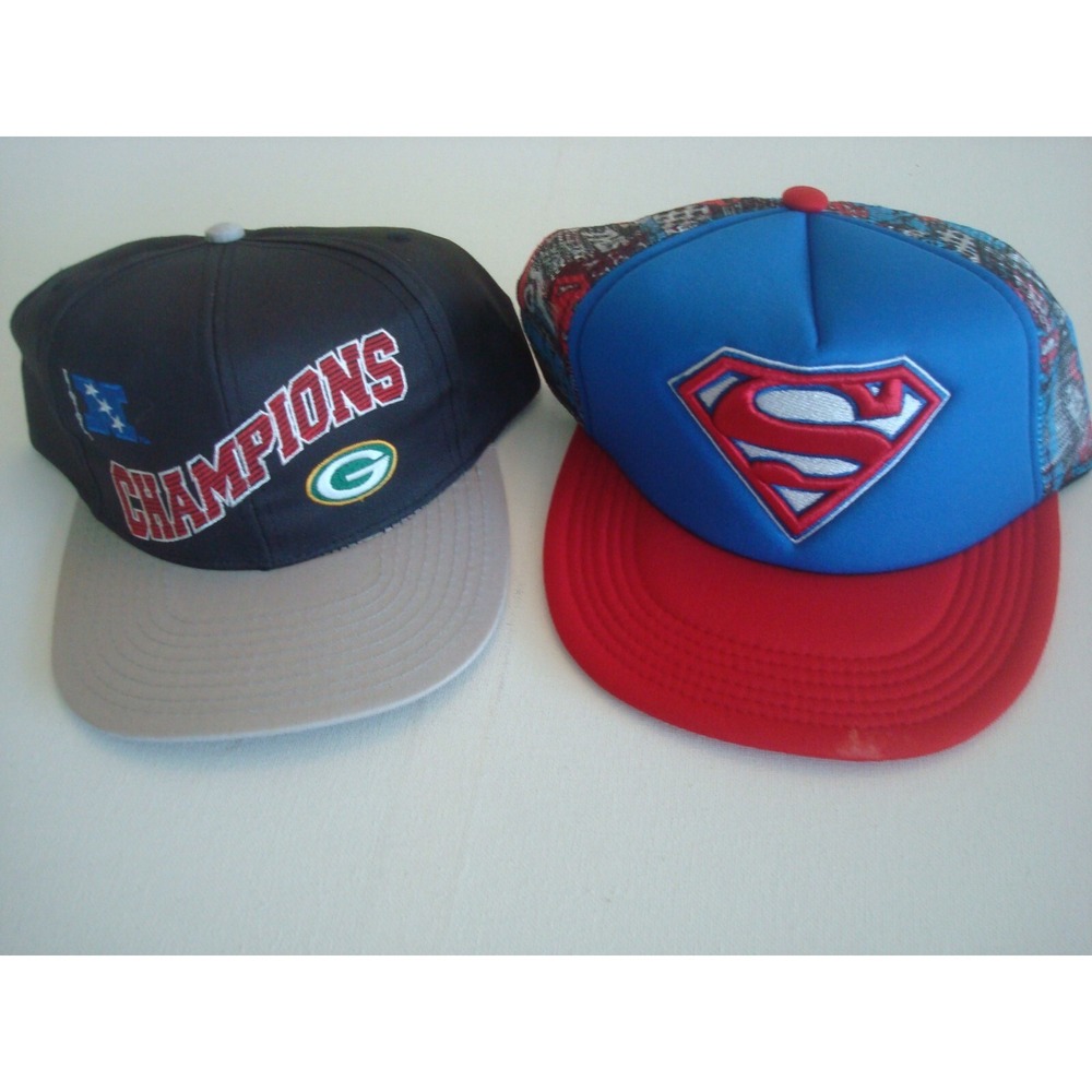 LOT SUPERMAN  PACKERS 90S SNAPBACK DEADSTOCK GOLF BEACH HAT‎ CAP VINTAGE A3